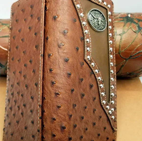 Longhorn Cowboy Western WALLET BifoldBrown7 x 3.5 inches Ostrichte…